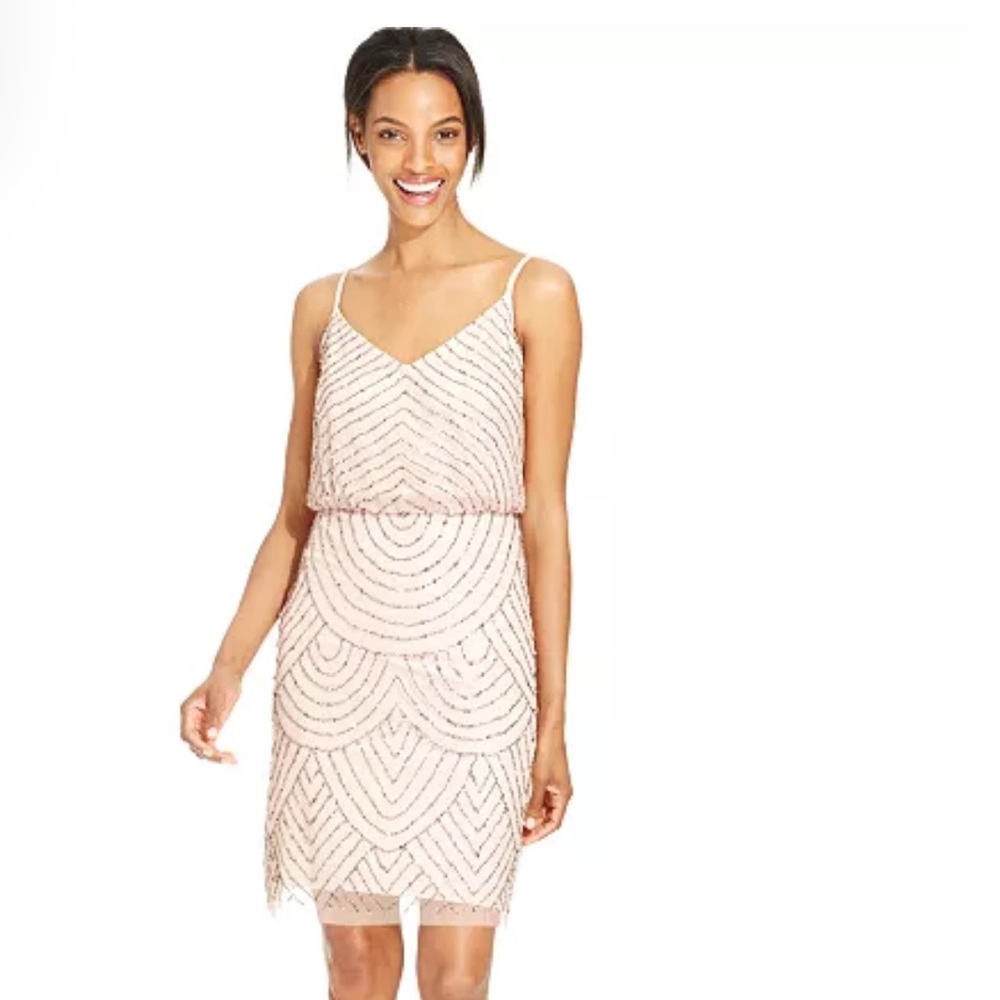 Adrianna Papell's Beaded Sheath Dress Blush Size 6